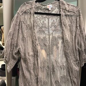 Lularoe Gray Lace Long Chloe Cardigan